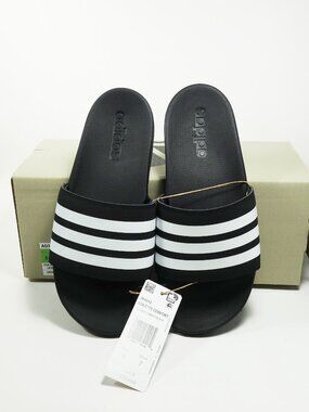 Adidas Adilette Comfort Black and White Stripe Women's Slides Sandals (7) NIB!